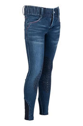 HKM Kinder Aymee Denim Reithose mit Silikon-Kniebesatz Blau Größe 122-128 – Bild 1 von 2