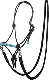 HKM Knotenhalfter mit Strass und Zügeln für Warmblut in Schwarz/Petrol – Bild 1 von 1