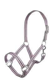 HKM Linz Nylon Halfter für Ponys in Schwarz Grau Weiß Rot – Bild 1 von 2