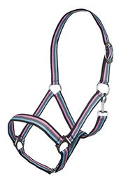 HKM Linz Nylonhalfter für Warmblut gestreift in Schwarz Grau Pink Blau – Bild 1 von 1