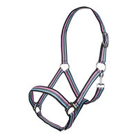 Produktbild von HKM Linz Nylonhalfter für Warmblut gestreift in Schwarz Grau Pink Blau