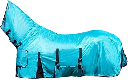 HKM Lissabon Style Fliegendecke für Pferde mit Halsteil in Ripstop-Qualität, 145 cm, Blau/Türkis – Bild 1 von 4