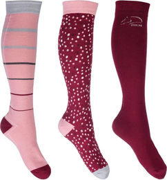 HKM Miami Reitstrümpfe für Kinder 3er Pack Rosa Bunt Größe 35/38 – Bild 1 von 1