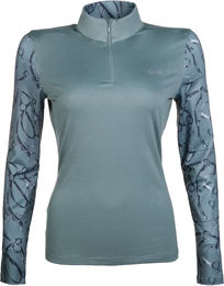 HKM Monaco Reitshirt Damen Langarm Grün Blau Größe L – Bild 1 von 1
