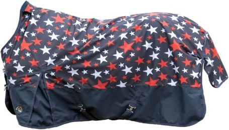 Produktbild von HKM Norwich Highneckdecke für Pferde aus 600D mit Fleecefutter Blau mit Sternenmuster Größe 145