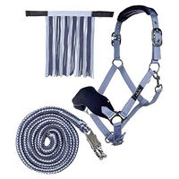 Produktbild von HKM Nylonhalfter-Set für Ponys mit Fliegenfransen und Panikhaken in Babyblau/Mittelblau