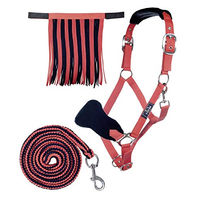 Produktbild von HKM Nylonhalfter-Set mit Fliegenfransen und Karabinerstrick für Ponys in Rot/Dunkelblau