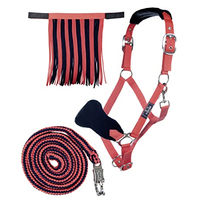 Produktbild von HKM Nylonhalfter-Set mit Fliegenfransen und Panikhakenstrick für Ponys in Rot/Dunkelblau