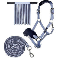 Produktbild von HKM Nylonhalfter-Set mit Karabinerstrick und Fliegenfransen für Ponys in Babyblau/Mittelblau
