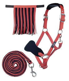 HKM Nylonhalfter-Set mit Karabinerstrick und Fliegenfransen für Warmblut in Lila/Flieder – Bild 1 von 1