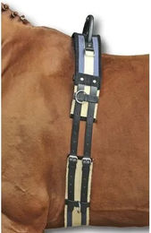 HKM Pferde Longiergurt aus Canvas mit Lederstrupfen für Ponys in Dunkelblau-Beige – Bild 1 von 2