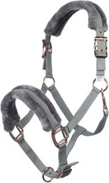 HKM Pony Halfter Rosegold Glamour aus Kunstleder Grau/Gold – Bild 1 von 2