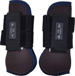 HKM Premium Gamaschen Beinschutz für Pferde Dunkelbraun/Dunkelblau One Size – Bild 1 von 1