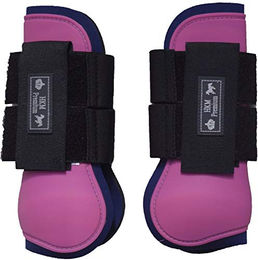 HKM Premium Gamaschen für Vorderbeine Pink/Dunkelblau Größe M für Ponys – Bild 1 von 1
