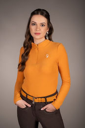HKM Reitshirt Arezzo Soft Damen Langarmshirt Blau Orange XXL – Bild 1 von 9