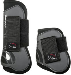HKM Springgamaschen und Streichkappen Set Genua für Warmblut in Grau/Schwarz – Bild 1 von 2