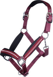 HKM Stallhalfter Berry mit Strasssteinen für Vollblut in Weinrot aus Nylon – Bild 1 von 1