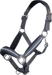 HKM Stallhalfter Berry mit Strasssteinen für Warmblut in Dunkelgrau aus Nylon – Bild 1 von 1