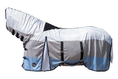 HKM Strong Fliegendecke mit Halsteil Blau Weiß Grau Größe 135 – Bild 1 von 7