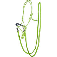 Produktbild von HKM Trensenzaum-Set mit Knotenhalfter und Zügeln Strass Lime/Navy für Warmblut