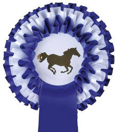 HKM Turnierschleife Dreifachrosette Blau Weiß 13 cm – Bild 1 von 1