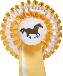 HKM Turnierschleife Dreifachrosette Siegerschleife Gold/Weiß 13 cm – Bild 1 von 1