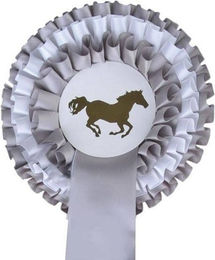 HKM Turnierschleife Dreifachrosette Silber/Weiß 13 cm – Bild 1 von 1