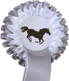 HKM Turnierschleife Zweifachrosette 11,5 cm Silber/Weiß Turnierzubehör – Bild 1 von 1