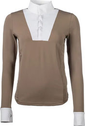 HKM Virginia Turnierpolo mit langen Ärmeln für Damen in Braun und Beige Größe XXL – Bild 1 von 1