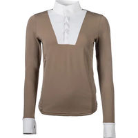 Produktbild von HKM Virginia Turnierpolo mit langen Ärmeln für Damen in Braun und Beige Größe XXL