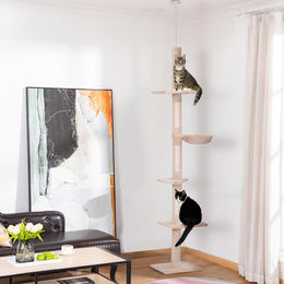 Höhenverstellbarer Kratzbaum für Katzen mit Sisalsäulen in Beige 40 x 34 x 230-260cm – Bild 1 von 1