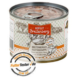 Hofgut Breitenberg Cat Festtagssuppe Huhn Lachs oder Rind für Katzen Adult 12x180g ohne Farb- und Aromastoffe - 12 x 180 g – Bild 1 von 1
