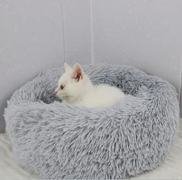 Home Collective Rutschfestes Plüschbett für Hunde und Katzen mit Seitenwänden, Hellgrau, 40 cm Durchmesser, Größe S – Bild 1 von 9