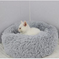 Produktbild von Home Collective Rutschfestes Plüschbett für Hunde und Katzen mit Seitenwänden, Hellgrau, 40 cm Durchmesser, Größe S