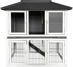 HOME DELUXE Kleintierstall TOCA Kaninchenstall aus Holz mit Doppelstockhaus und offenem Boden 115 x 115 x 60 cm – Bild 1 von 5