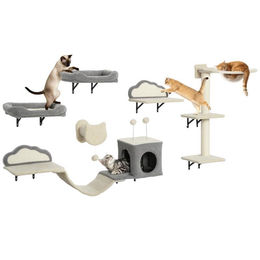 Homu & Co. Wandmontierter Katzenbaum Hellbraun Katzenmöbel-Set Kletterwand 151 x 30 x 30 cm – Bild 1 von 1