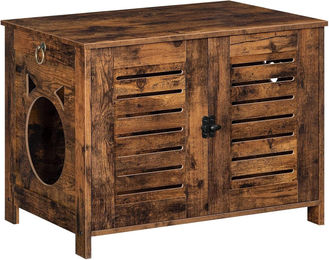 Hoobro Katzenklo Schrank aus Holz in Vintagebraun mit Jalousien-Stil 60x45x50 cm – Bild 1 von 6