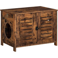 Produktbild von Hoobro Katzenklo Schrank aus Holz in Vintagebraun mit Jalousien-Stil 60x45x50 cm