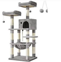 Hoppa! Kratzbaum für Katzen in Grau aus Holz, Plüsch und Sisal – Bild 1 von 2