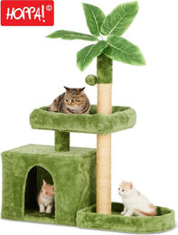 Hoppa! Kratzbaum für Katzen in Grün mit Blattdesign und Hängematte aus Plüsch – Bild 1 von 1