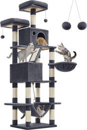 Hoppa! Kratzbaum für Katzen in Rauchgrau mit Höhlen, Hängematte und Plattformen 60 x 46 x 206 cm – Bild 1 von 1