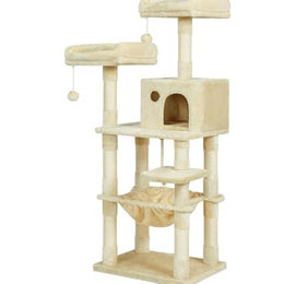 Hoppa! Kratzbaum für Katzen mit 2 Plüschstangen in Grau und Beige, 143 cm groß – Bild 1 von 2