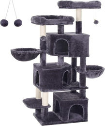 Hoppa! Kratzbaum groß für Katzen mit 3 Katzenhöhlen in Rauchgrau aus Sisal – Bild 1 von 2