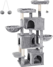 Hoppa! Kratzbaum groß mit 3 Katzenhöhlen in Grau mit Sisal für Katzen – Bild 1 von 4