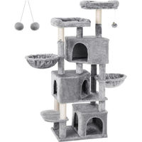 Produktbild von Hoppa! Kratzbaum groß mit 3 Katzenhöhlen in Grau mit Sisal für Katzen