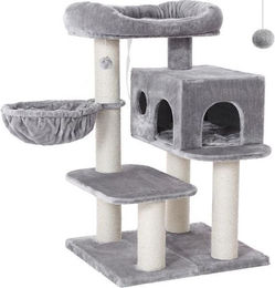 Hoppa! XXL Kratzbaumstall für Katzen in Grau und Weiß aus Spanplatte, Plüsch und Sisal – Bild 1 von 3