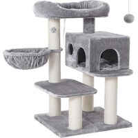 Produktbild von Hoppa! XXL Kratzbaumstall für Katzen in Grau und Weiß aus Spanplatte, Plüsch und Sisal