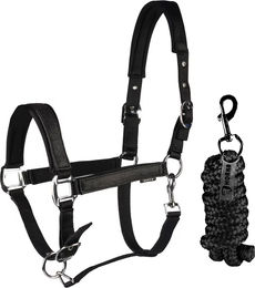 Horka Brilliance Set aus Halfter und Longiergurt für Ponys in Schwarz – Bild 1 von 1