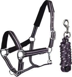 Produktbild von HORKA Deluxe Halfter und Longiergurt Set für Shetty aus Nylon in Schwarz und Blau