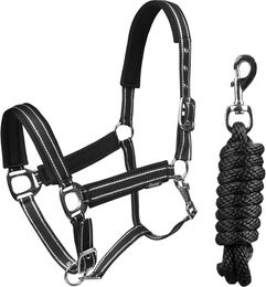Produktbild von HORKA Deluxe Set aus Halfter und Longiergurt für Pferde aus Nylon in Schwarz oder Blau